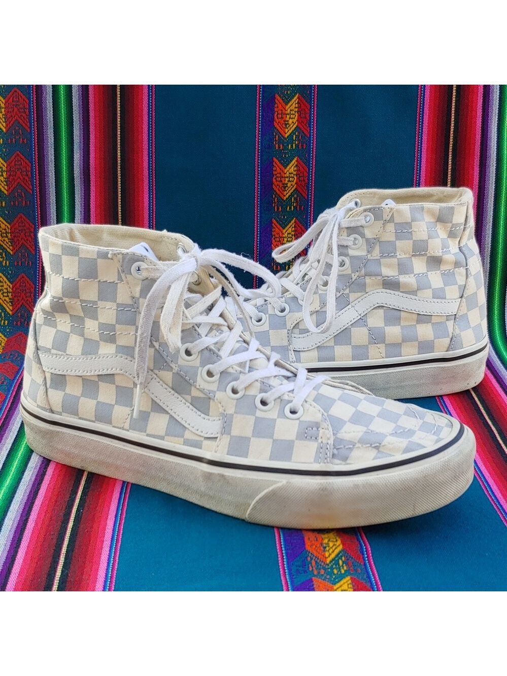 Vans Sk8-Hi Checkerboard Sneakers Zen Blue and White Size Men's 8.5 Women's 10 - Picture 10 of 17